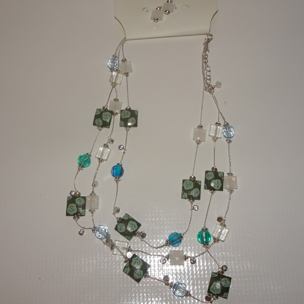 3 Strand Color Beaded Necklace & Pierced Earrings